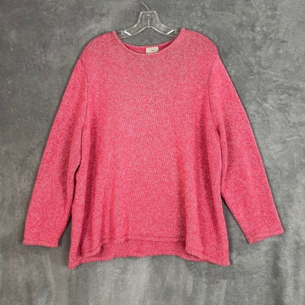 LL Bean Crewneck Sweater Womens 2X Pink Cotton Cozy Chunky Knit Classic